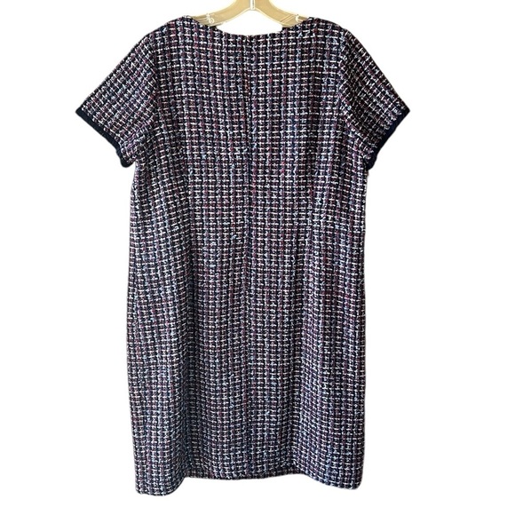 Talbots 14W Petite Sheath Tweed Dress Navy Red Frayed Hem Front Pockets MCM - Picture 9 of 10